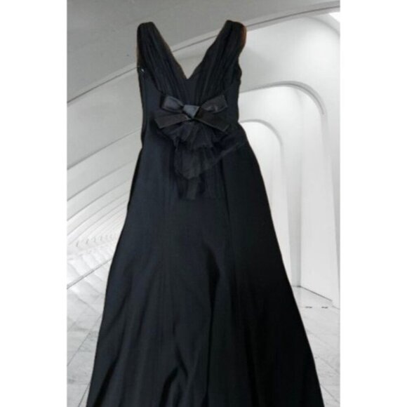 PAULE KA Evening Gown Elegant Black Sleeveless Dress V-Neck & Bow Detail - Picture 6 of 15